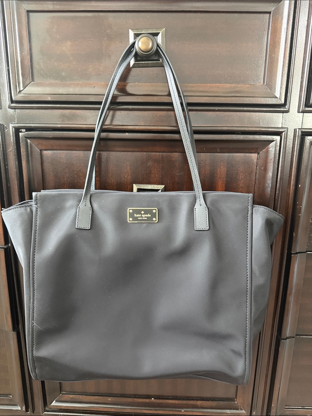 kate spade Black Nylon Tote with Gold Plaque